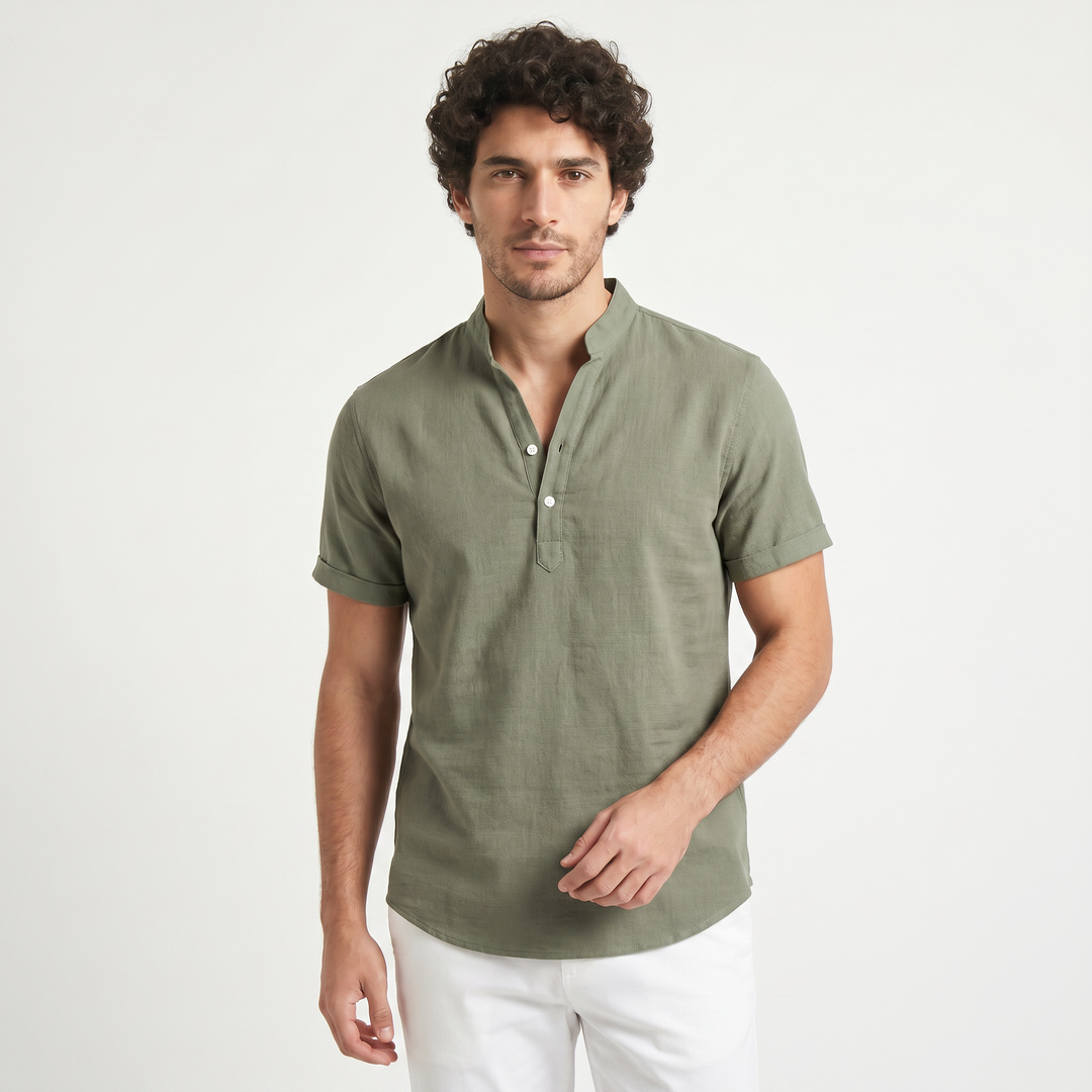 Men's Casual Cotton Linen Henley Shirt