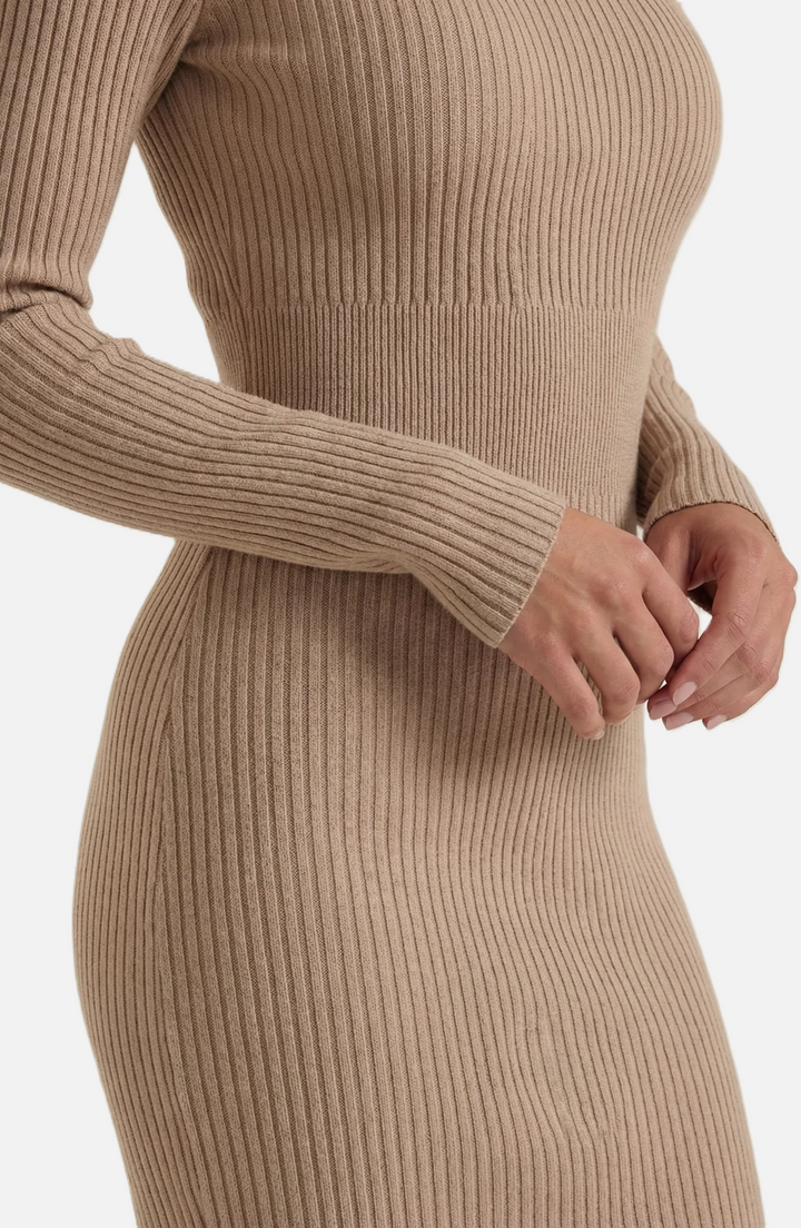 Womens Bodycon Midi Dress Ribbed Knit Long Sleeve Crew Neck