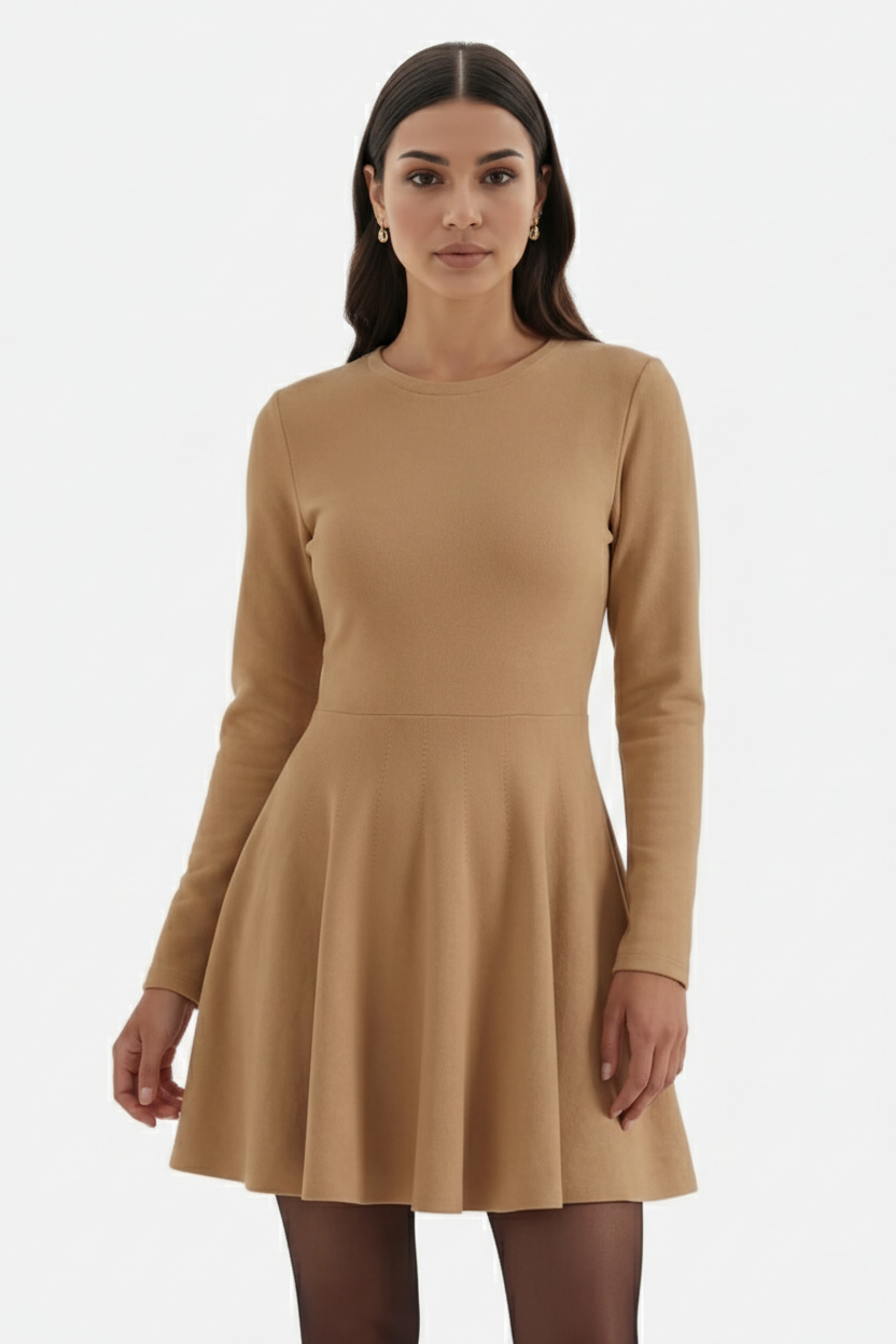 Womens Knitted Skater Dress Long Sleeve Fit and Flare