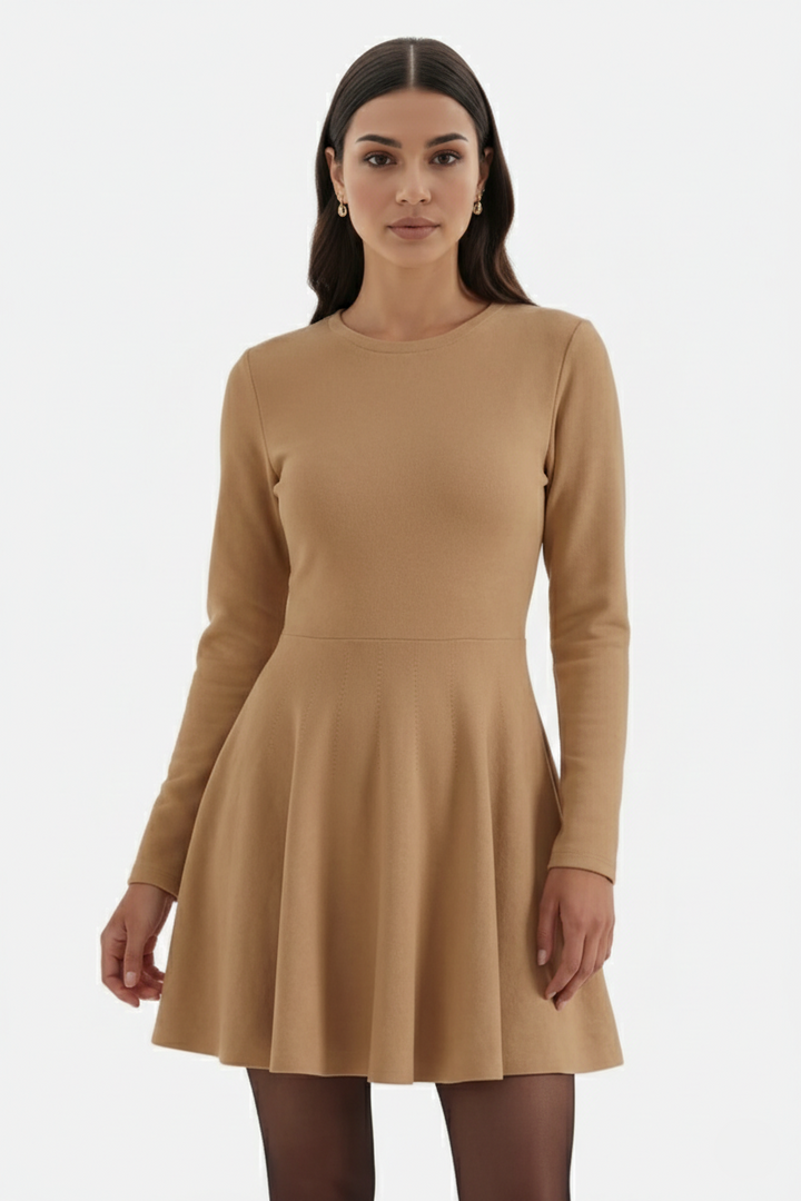 Womens Knitted Skater Dress Long Sleeve Fit and Flare