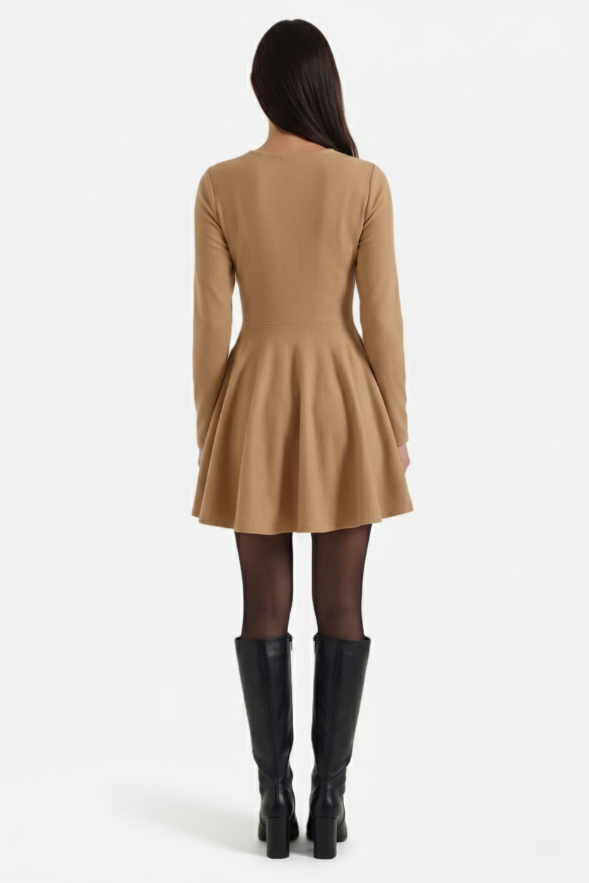 Womens Knitted Skater Dress Long Sleeve Fit and Flare