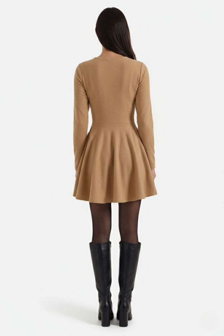 Womens Knitted Skater Dress Long Sleeve Fit and Flare