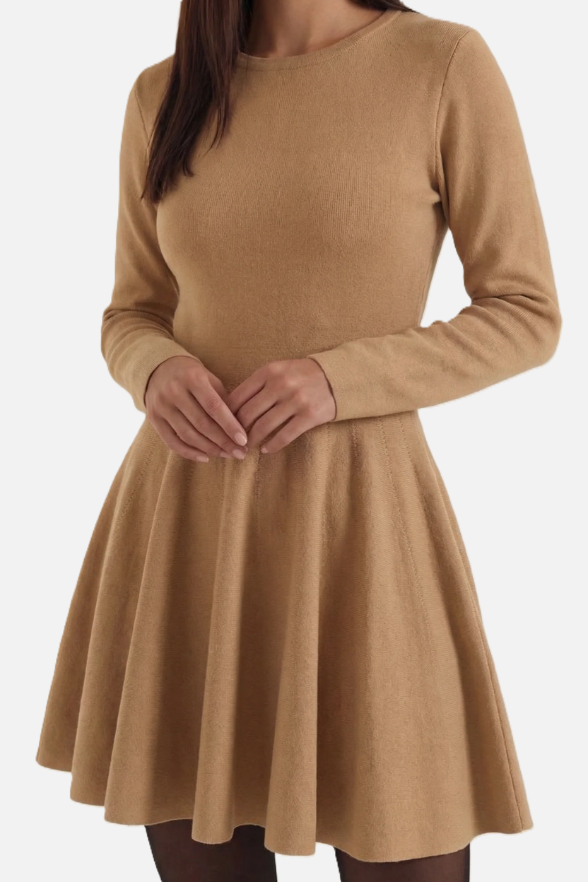 Womens Knitted Skater Dress Long Sleeve Fit and Flare