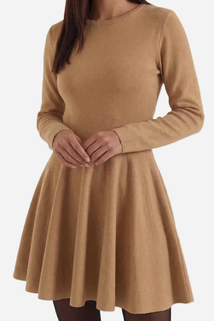 Womens Knitted Skater Dress Long Sleeve Fit and Flare