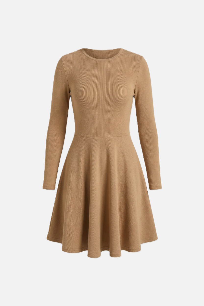 Womens Knitted Skater Dress Long Sleeve Fit and Flare