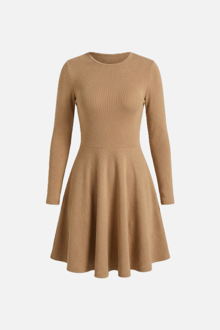 Womens Knitted Skater Dress Long Sleeve Fit and Flare