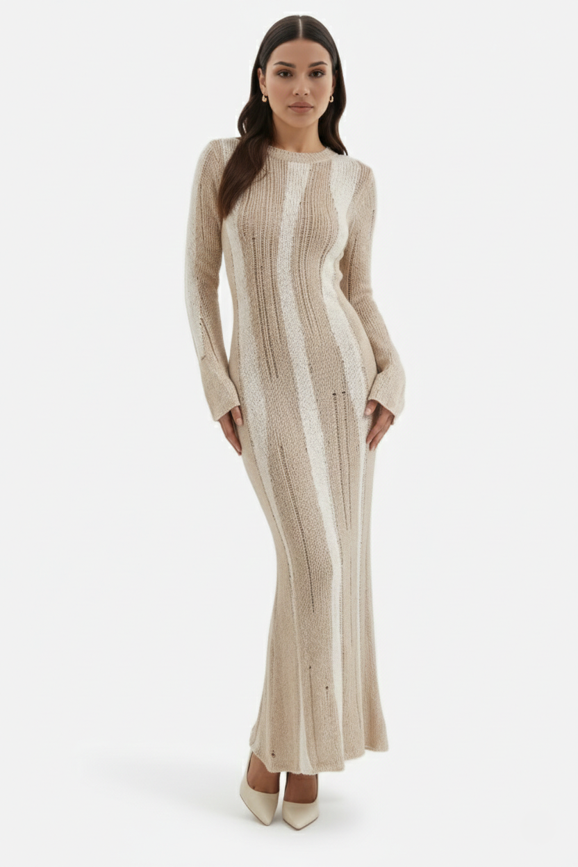 Womens Knit Maxi Dress Soft Long Sleeve - Clovrio
