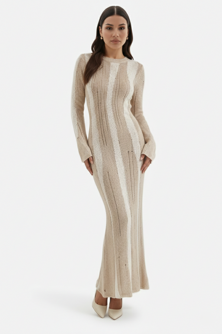 Womens Knit Maxi Dress Soft Long Sleeve - Clovrio