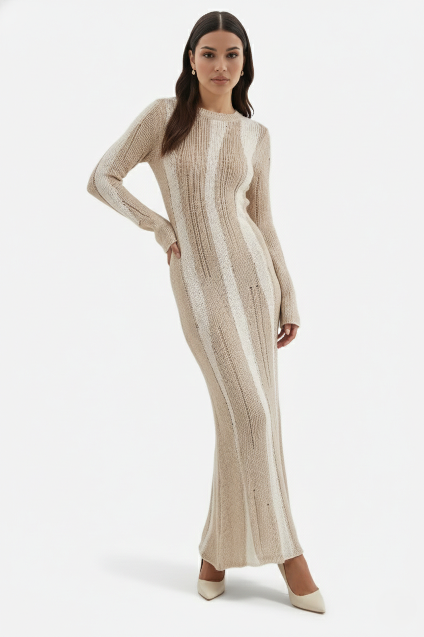 Womens Knit Maxi Dress Soft Long Sleeve