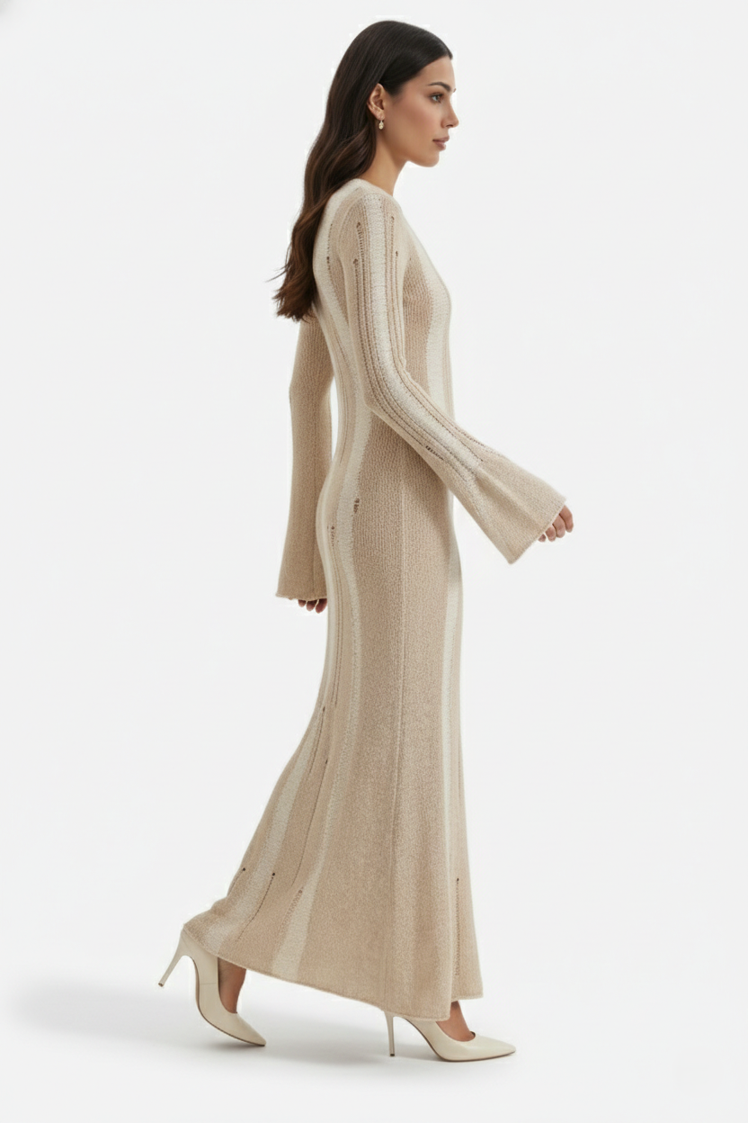 Womens Knit Maxi Dress Soft Long Sleeve