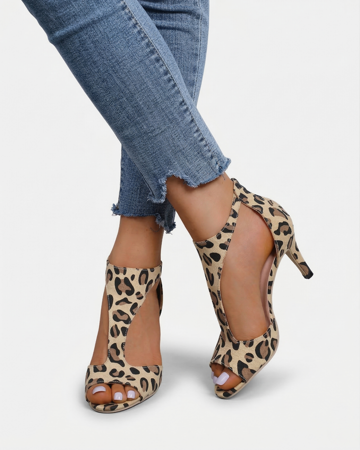 Womens Peep Toe Heel Sandals Cutout Design
