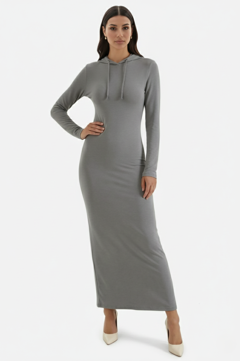Womens Hooded Bodycon Maxi Dress Long Sleeve Casual - Clovrio