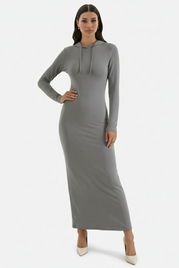 Womens Hooded Bodycon Maxi Dress Long Sleeve Casual - Clovrio