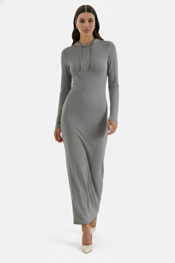Womens Hooded Bodycon Maxi Dress Long Sleeve Casual