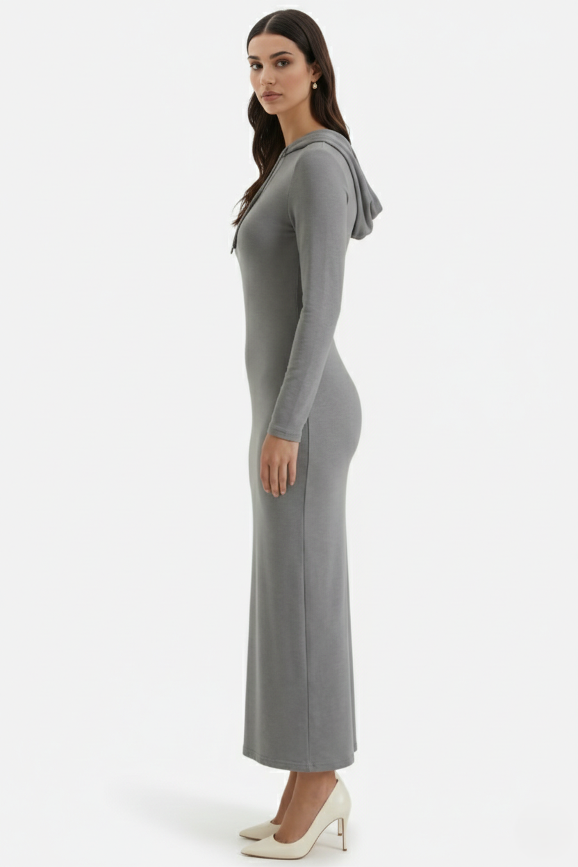 Womens Hooded Bodycon Maxi Dress Long Sleeve Casual