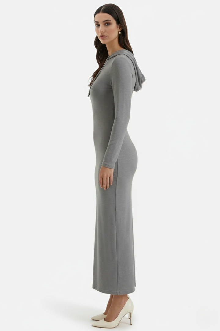 Womens Hooded Bodycon Maxi Dress Long Sleeve Casual