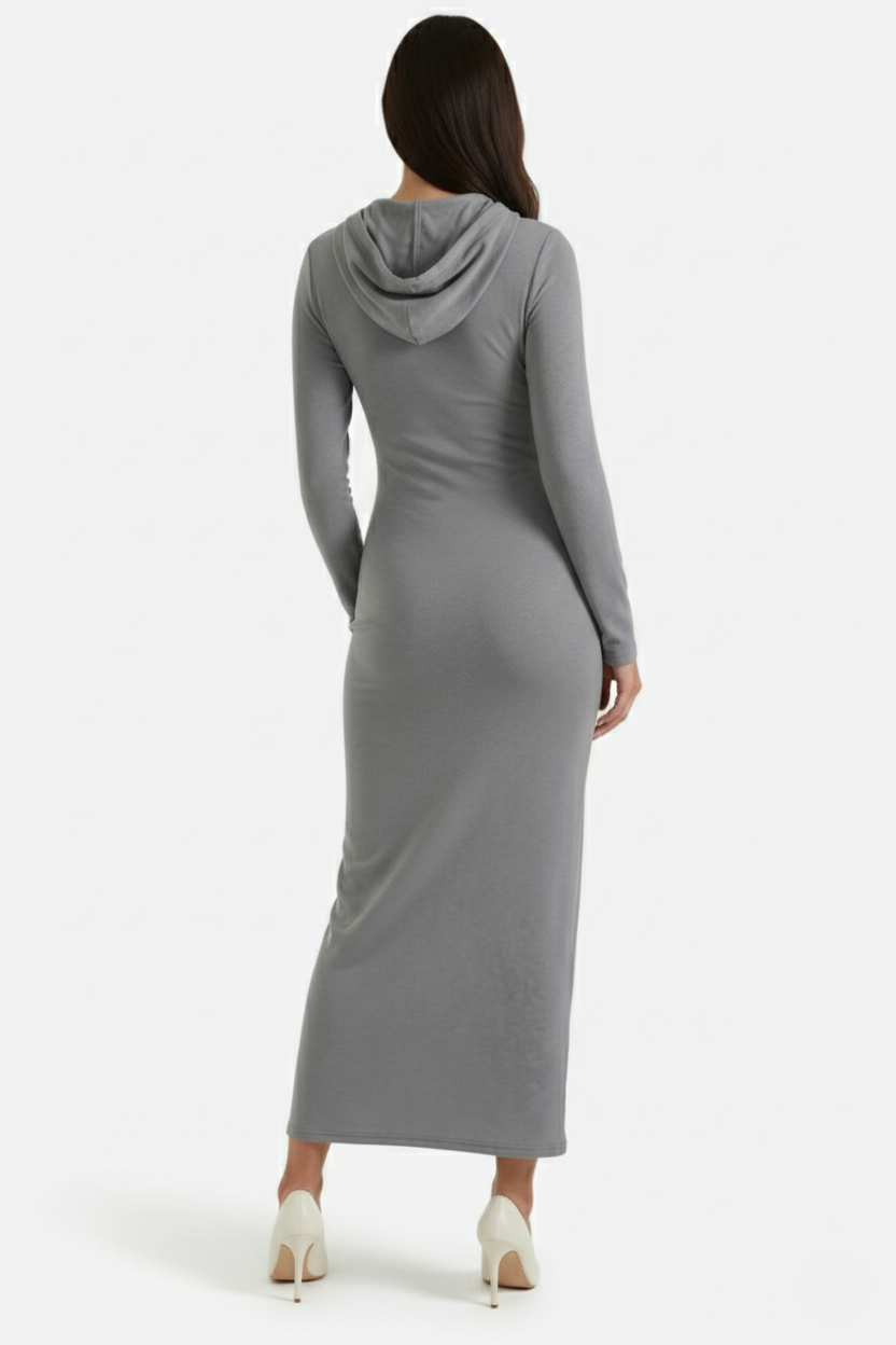 Womens Hooded Bodycon Maxi Dress Long Sleeve Casual