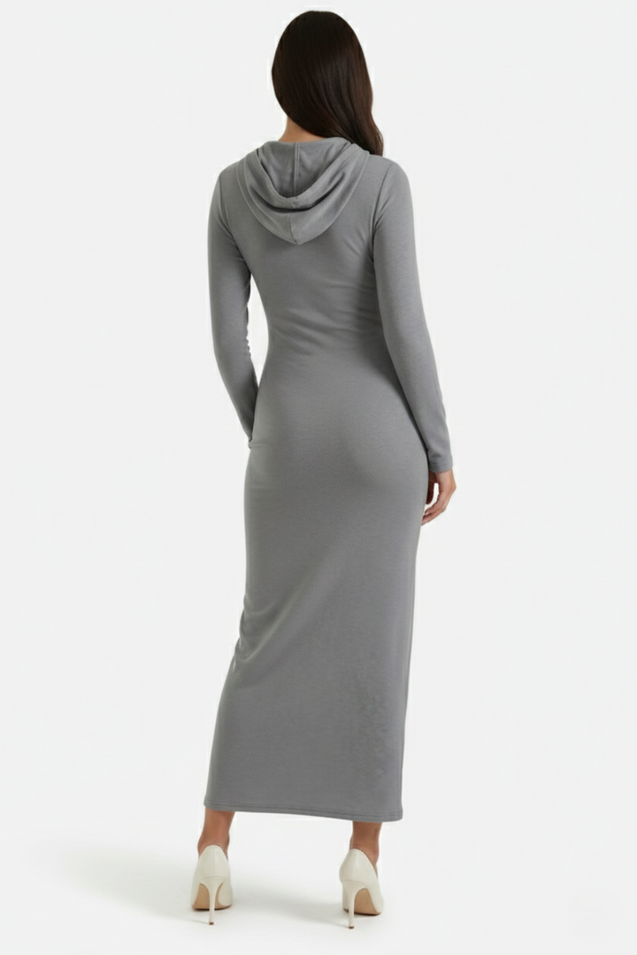Womens Hooded Bodycon Maxi Dress Long Sleeve Casual