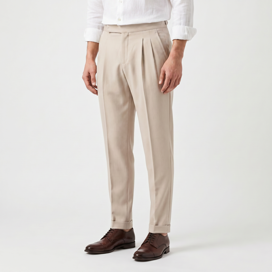 Men's Classic High-Rise Pleated Tapered Trousers