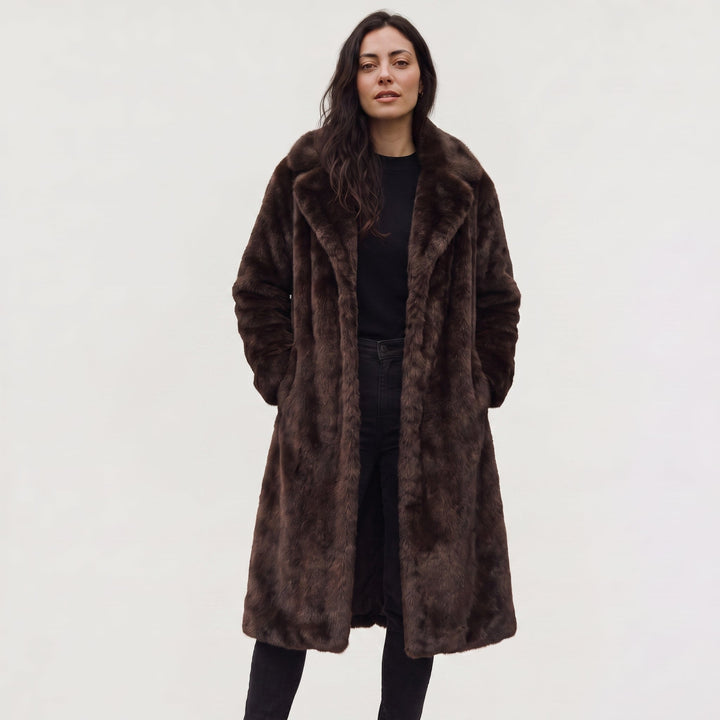 Women's Elegant Faux Fur Long Trench Coat