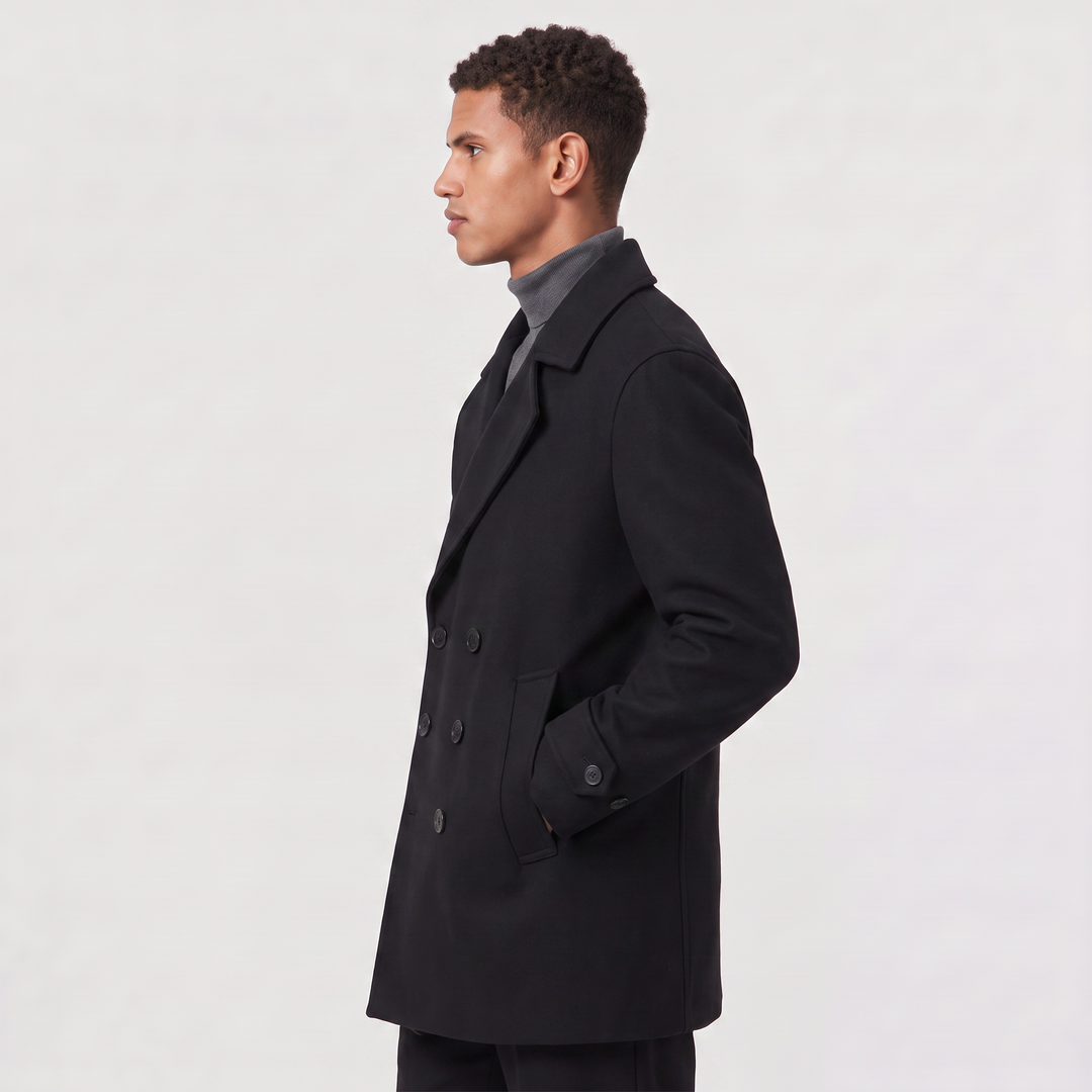 Men's Classic Wool Blend Double-Breasted Short Trench Coat