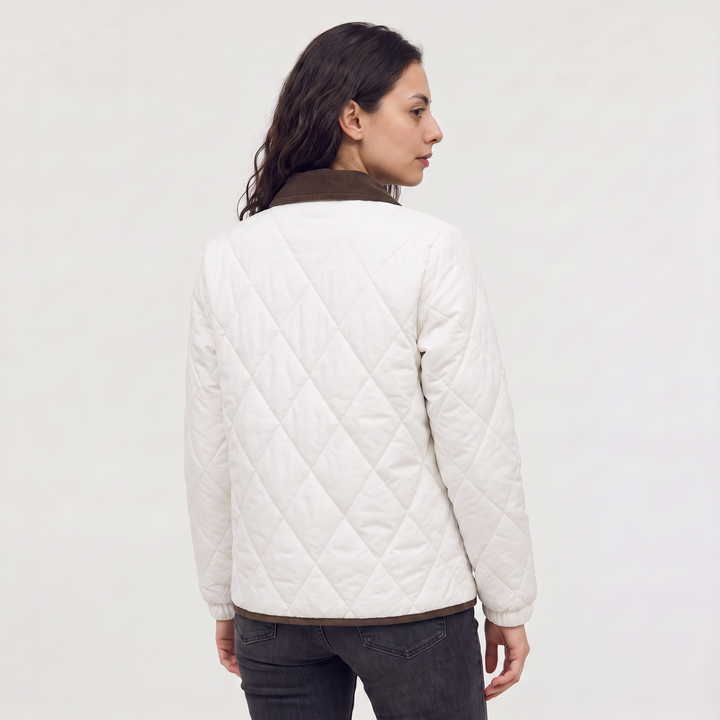 Women's Casual Quilted Puffer Jacket with Corduroy Collar