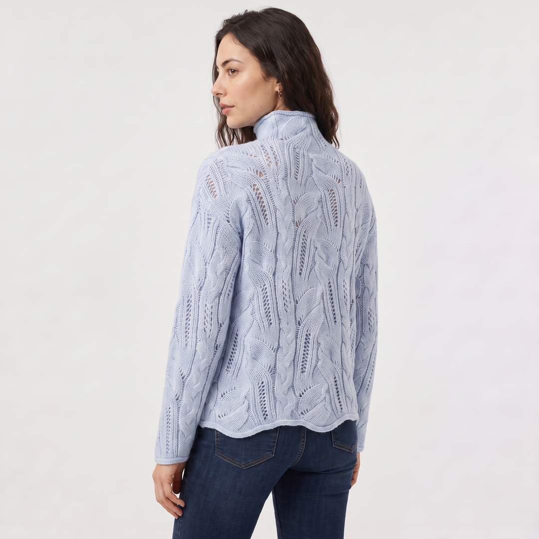 Women's Classic Cable Knit Pointelle Turtleneck Sweater