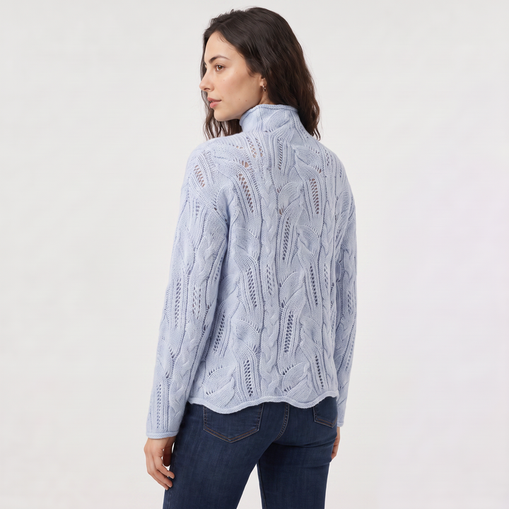 Women's Classic Cable Knit Pointelle Turtleneck Sweater