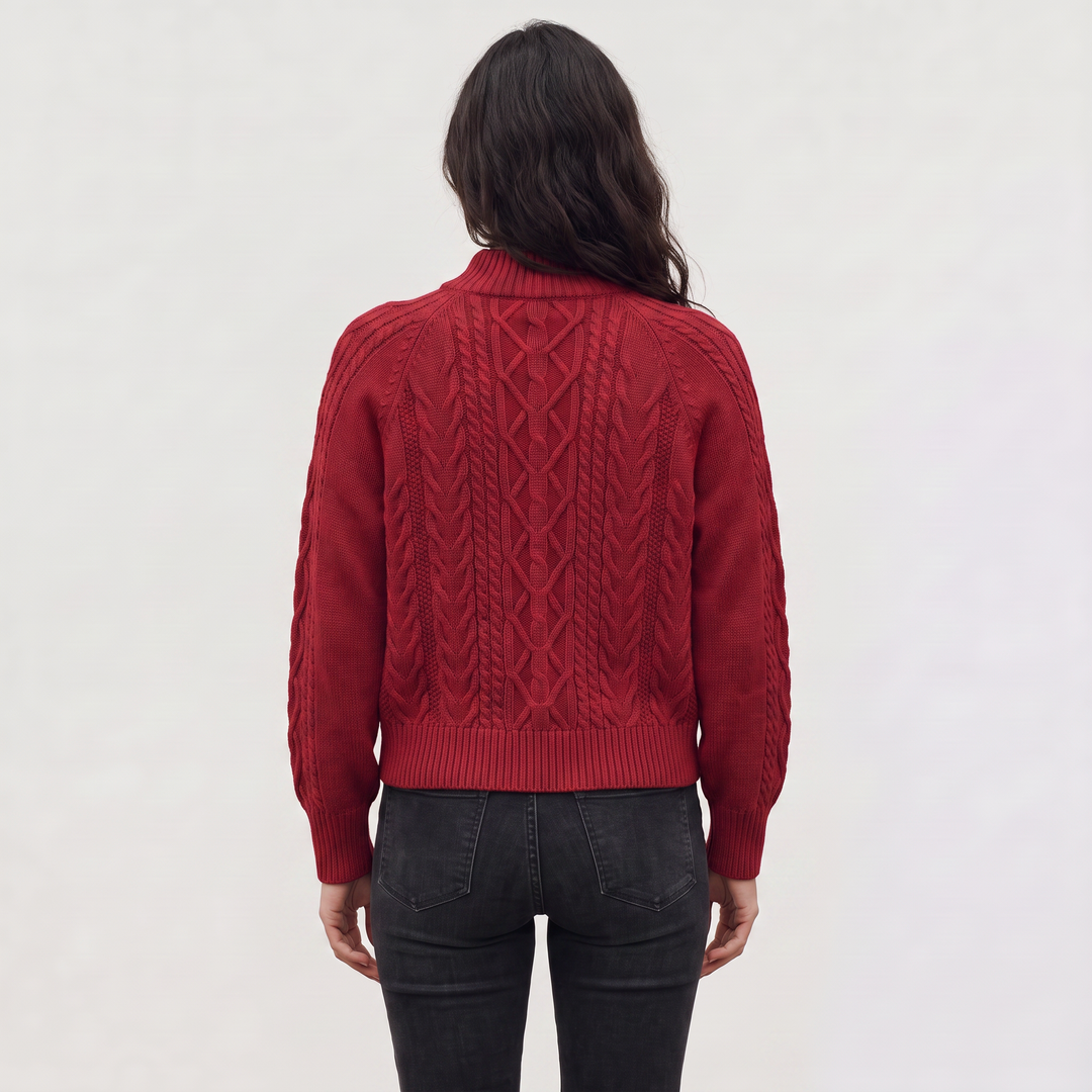 Women's Classic Cable Knit Mock Neck Jumper