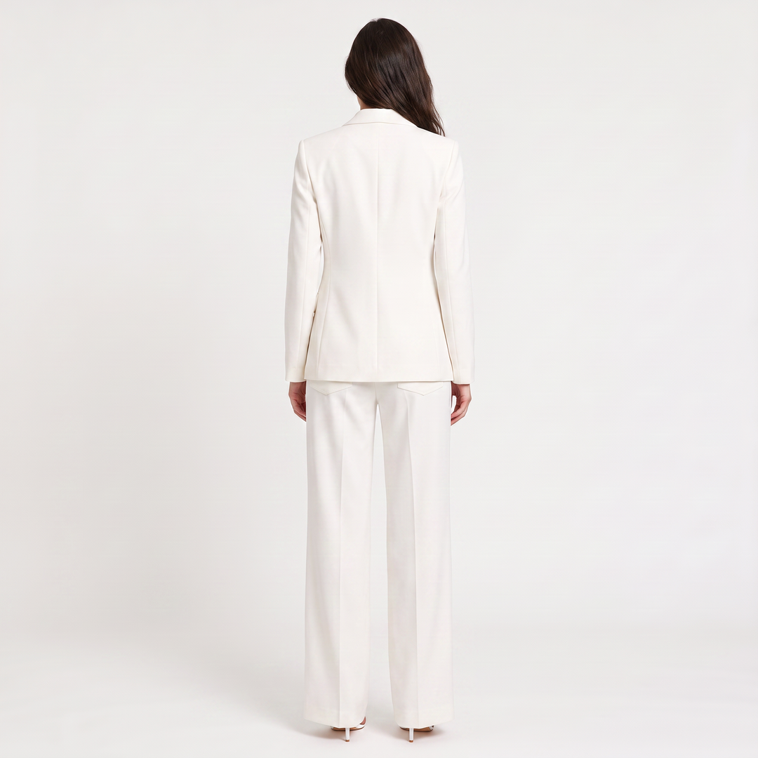 Women's Tailored Wool Blend Blazer and Wide Leg Trousers Set