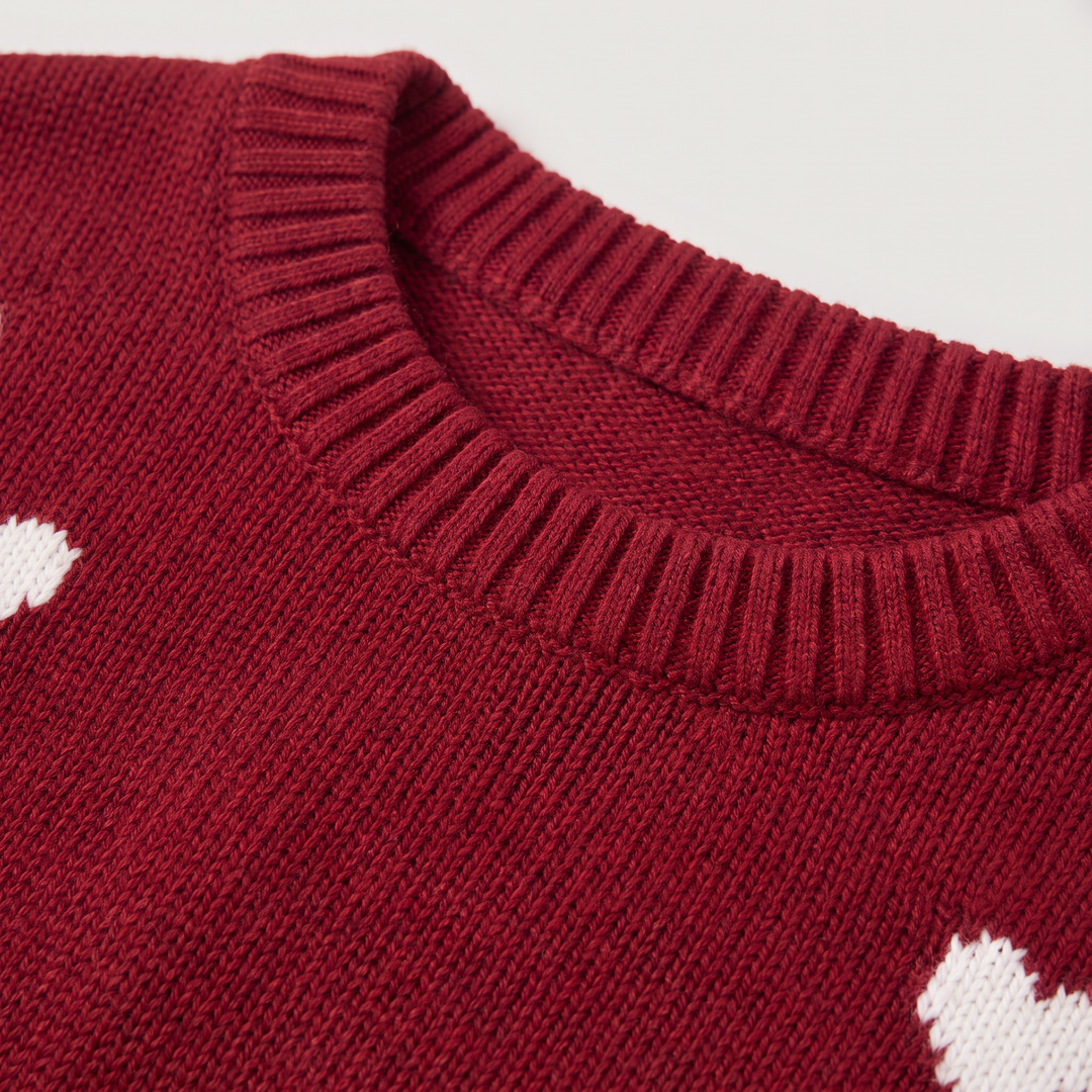 Women's Casual Knitted Heart Pattern Jumper with Drop Shoulder