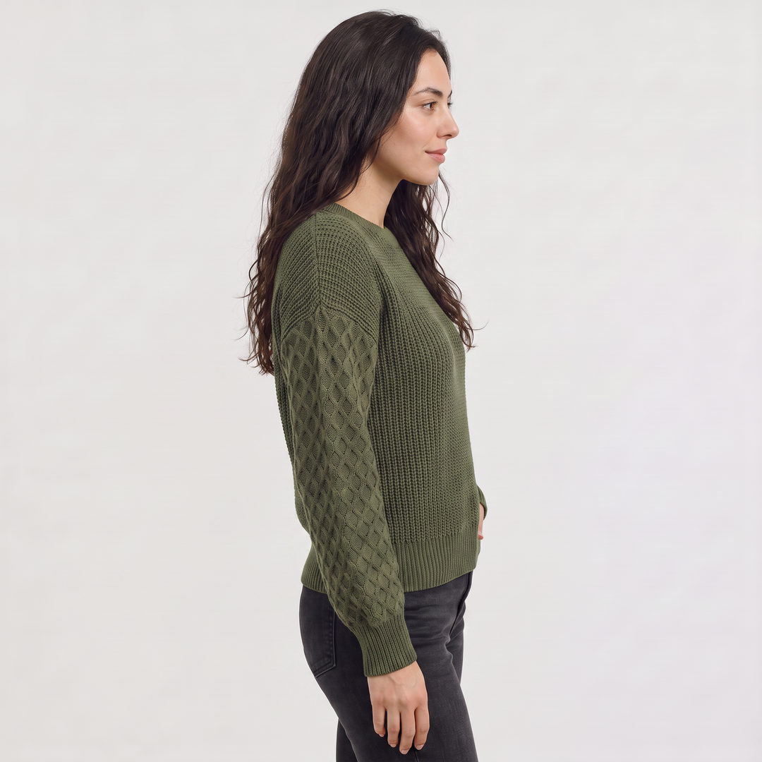Women's Classic Textured Knit Lantern Sleeve Sweater
