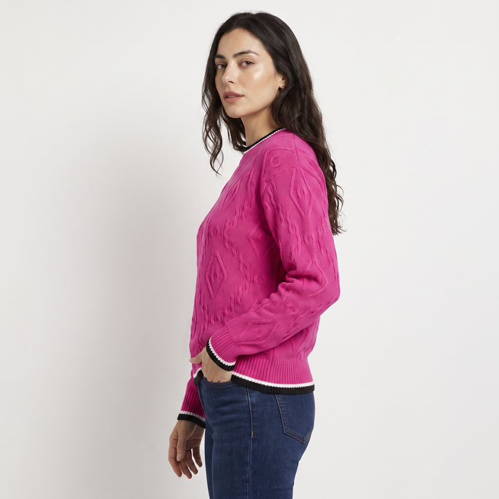 Women's Casual Striped Knit Contrast Jumper