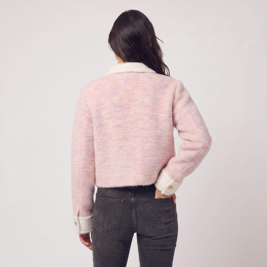 Women's Casual Knitted Cropped Cardigan with Contrast Collar