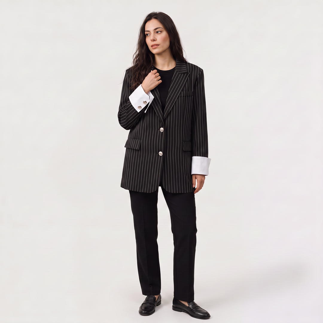 Women's Oversized Cotton Blend Striped Blazer
