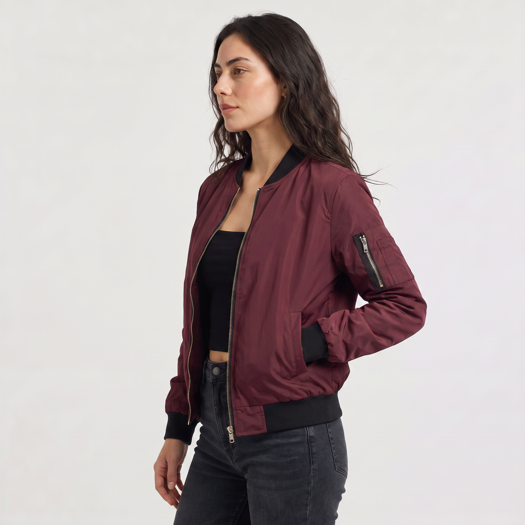Women's Casual Contrast Trim Bomber Jacket