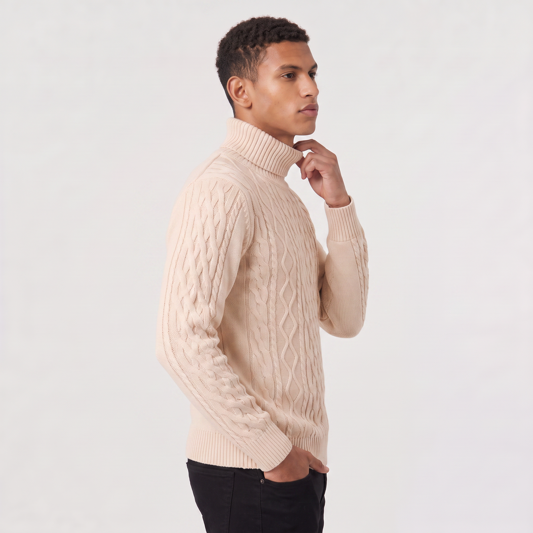 Men's Classic Wool Cable Knit Turtleneck Sweater