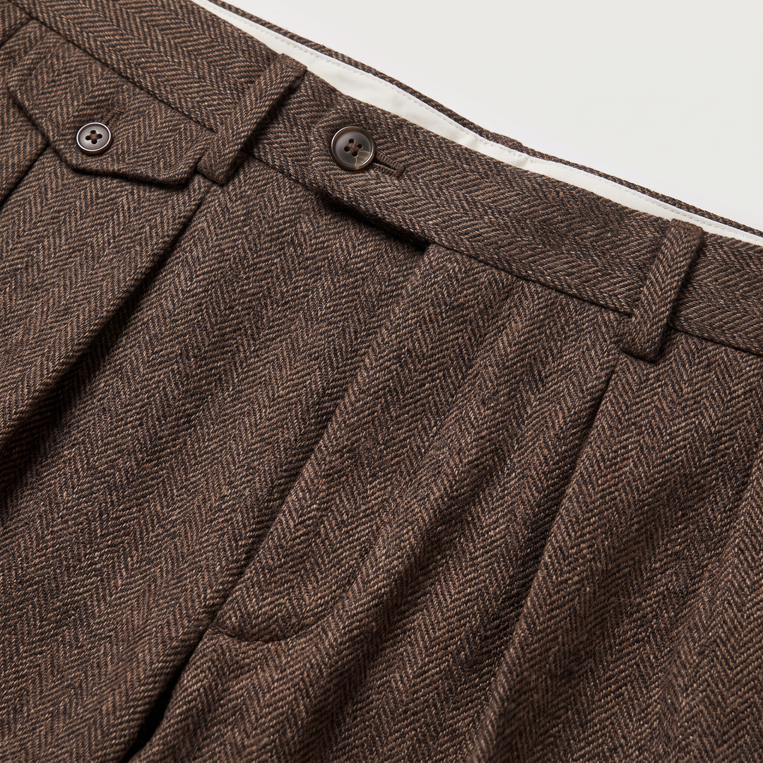 Men's Smart Herringbone Pleated Straight Leg Trousers