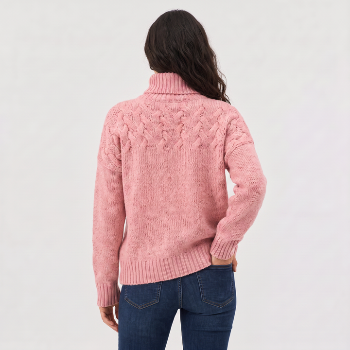 Women's Classic Cable Knit Wool Turtleneck Sweater