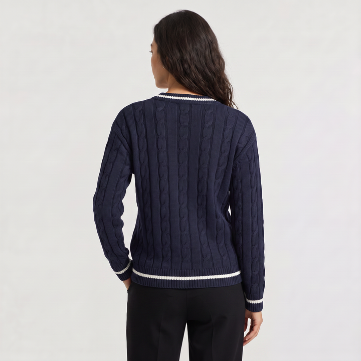 Women's Classic V-Neck Cable Knit Jumper