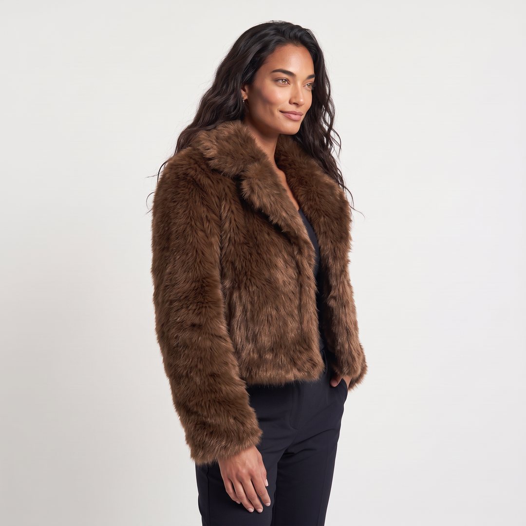Women's Casual Faux-Fur Cropped Long Sleeve Jacket