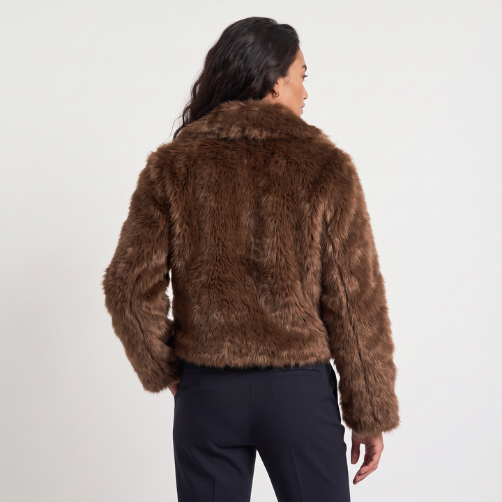 Women's Casual Faux-Fur Cropped Long Sleeve Jacket