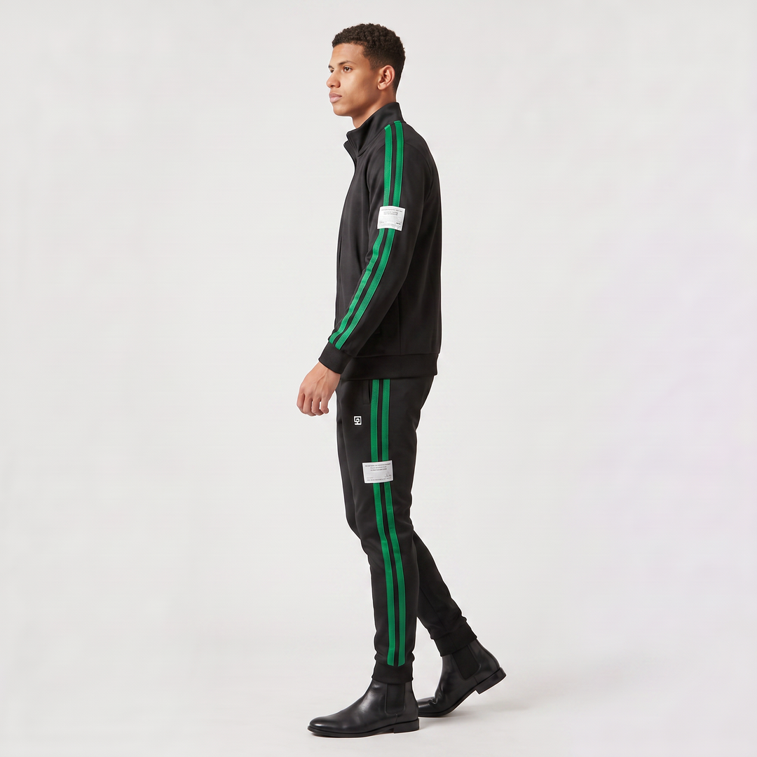 Men's Casual Polyester Track Jacket and Drawstring Trousers Set