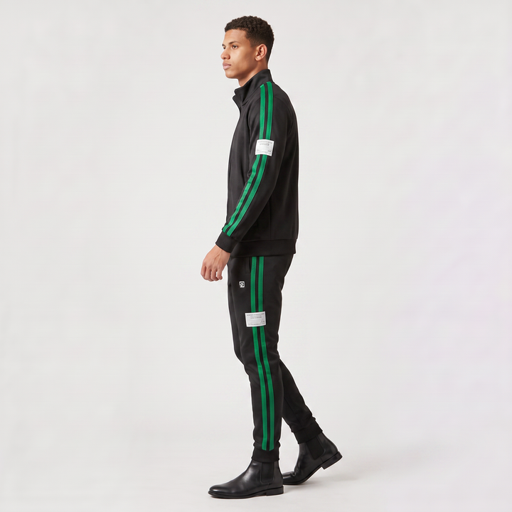 Men's Casual Polyester Track Jacket and Drawstring Trousers Set