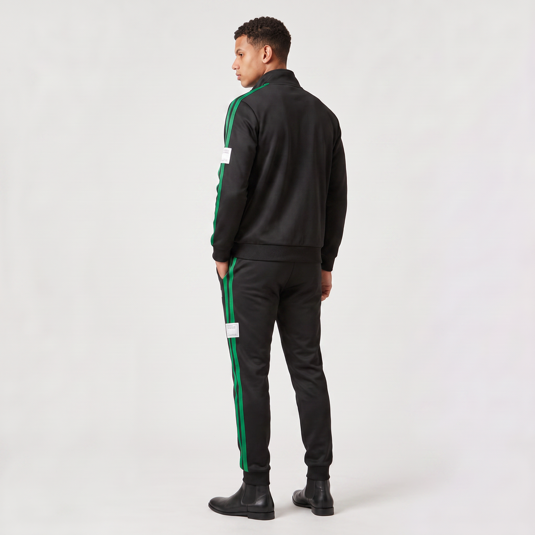 Men's Casual Polyester Track Jacket and Drawstring Trousers Set