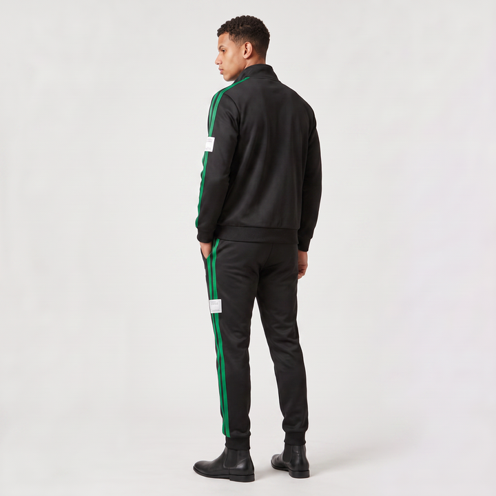 Men's Casual Polyester Track Jacket and Drawstring Trousers Set