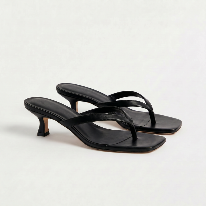 Women's Elegant Square Toe Leather Kitten Heel Sandals