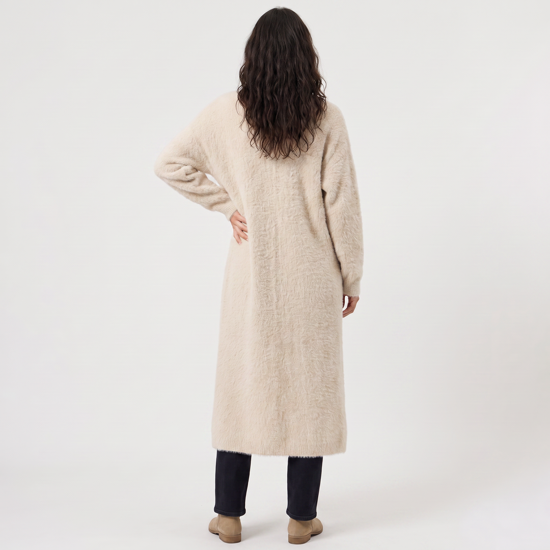 Women's Casual Fluffy Knit Longline Cardigan Open Front
