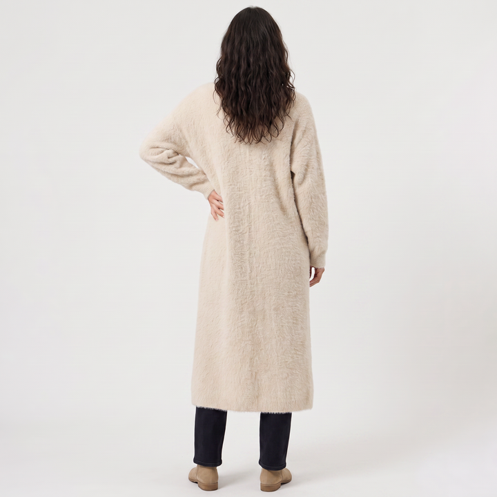 Women's Casual Fluffy Knit Longline Cardigan Open Front