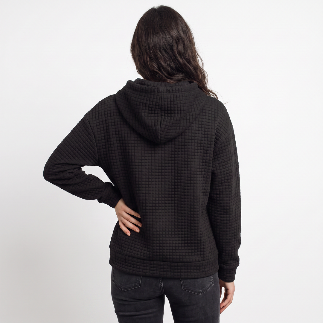 Women's Casual Quilted Drawstring Hoodie with Kangaroo Pocket